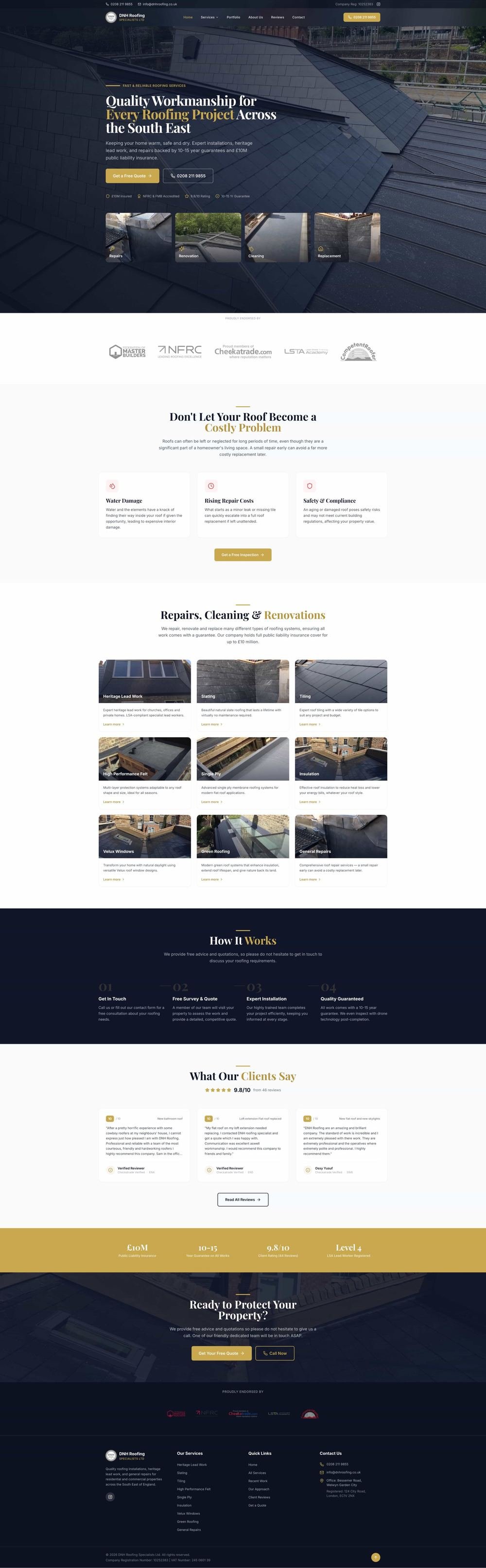 DNH Roofing redesigned website