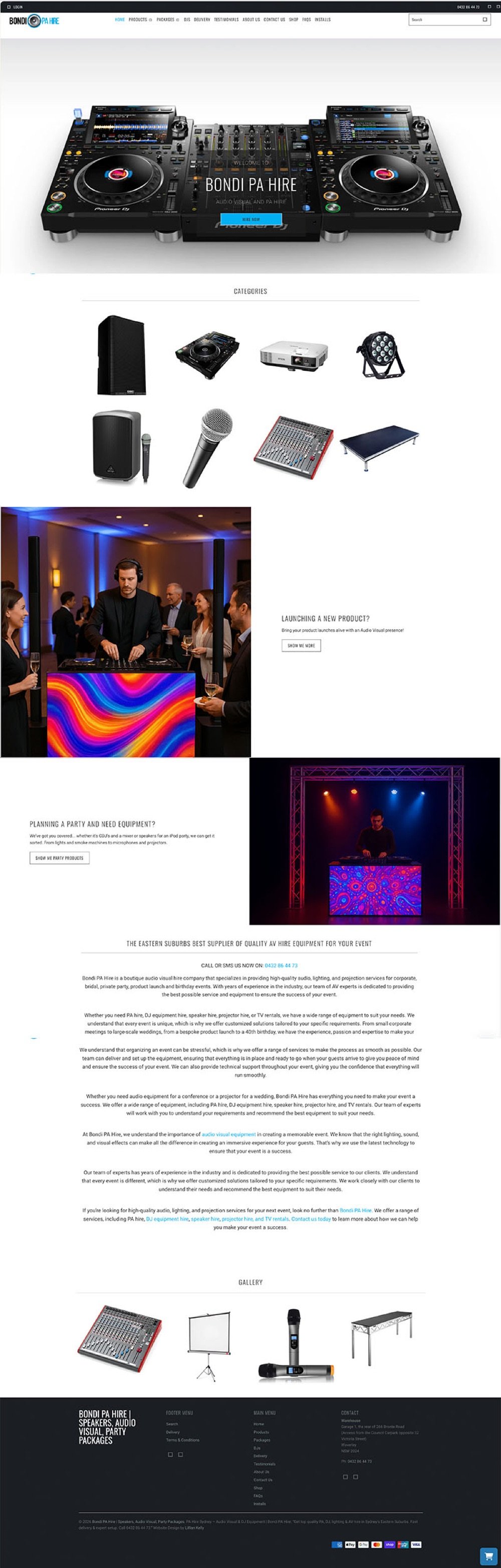 Bondi PA Hire old website