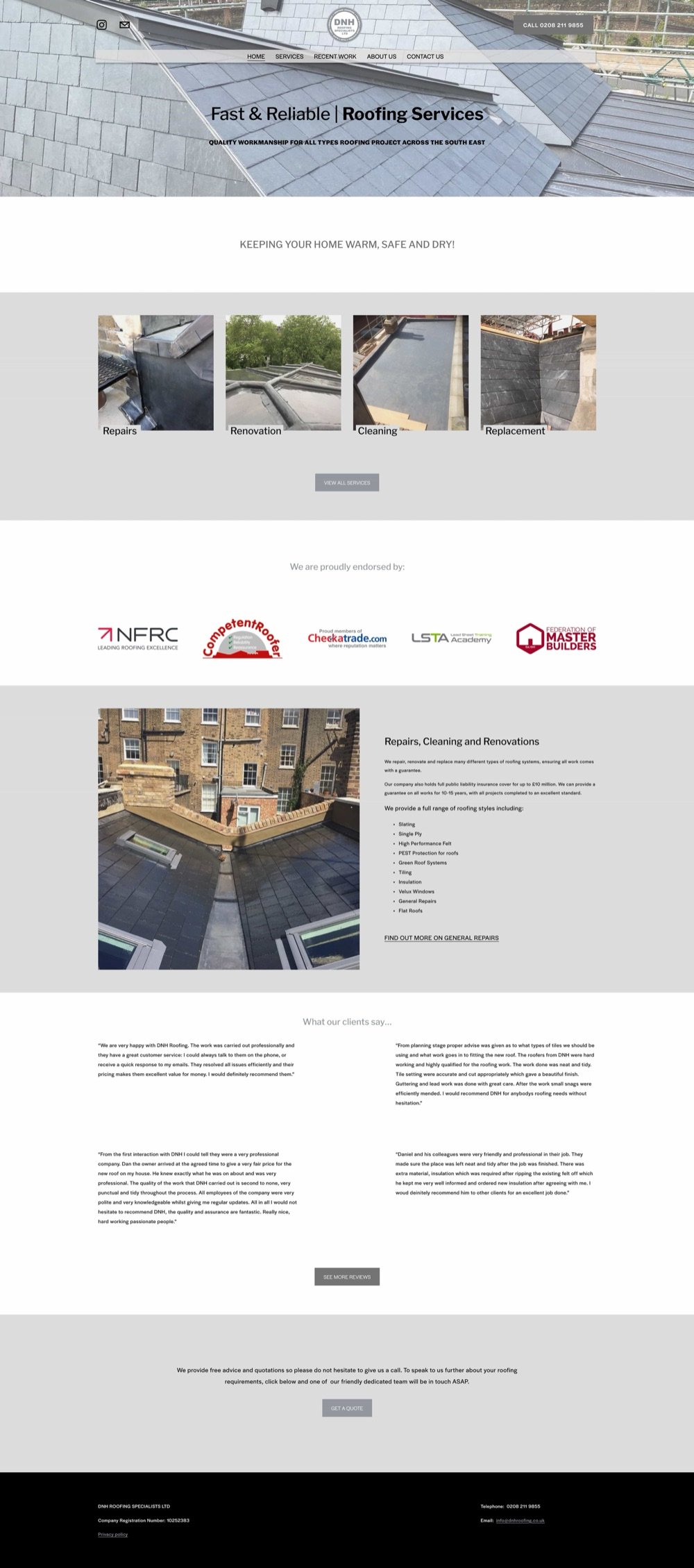 DNH Roofing old website